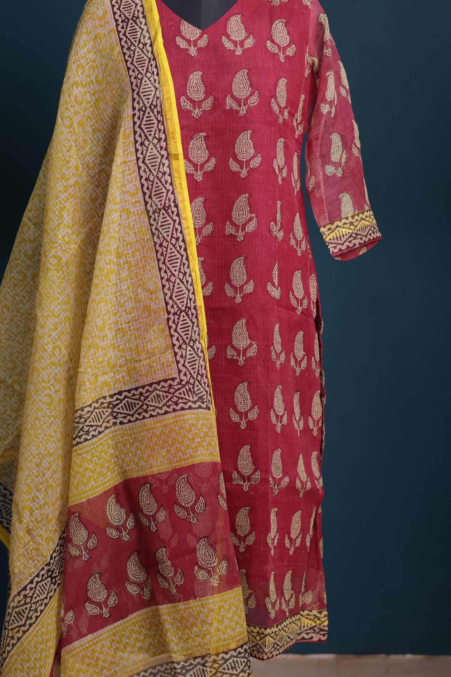 Handblock printed kota 3 piece suit (stitched)
