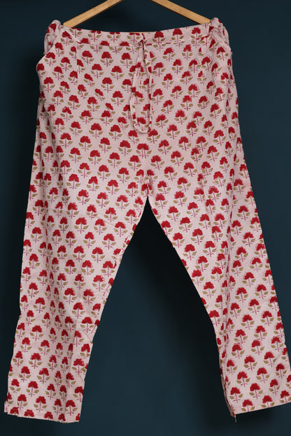 Red Handblock printed kota 3 piece suit (stitched)