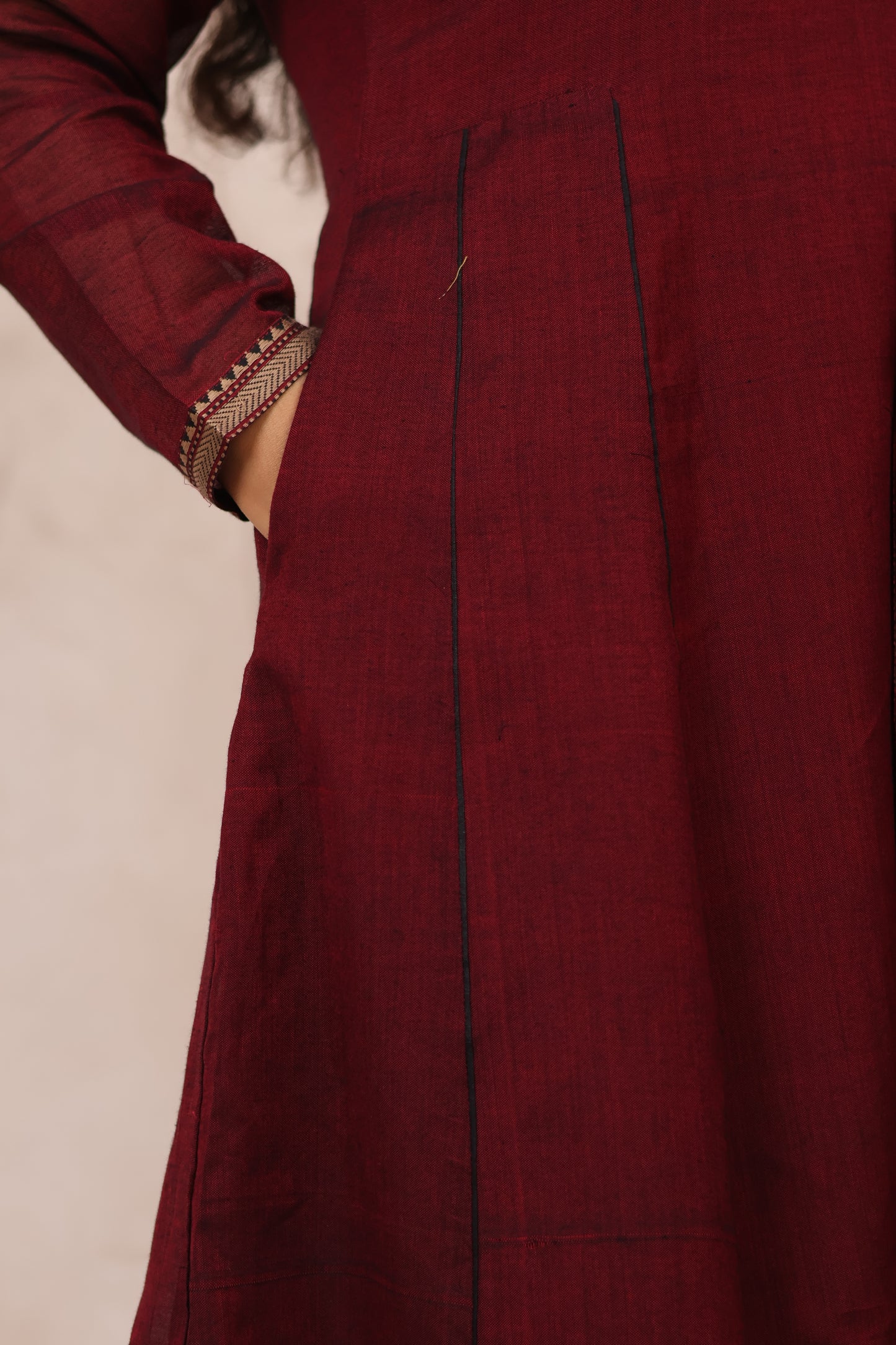 Maroon Narayanpet Cotton Kali Kurta with Narayanpet Dupatta | Looms & Tassels