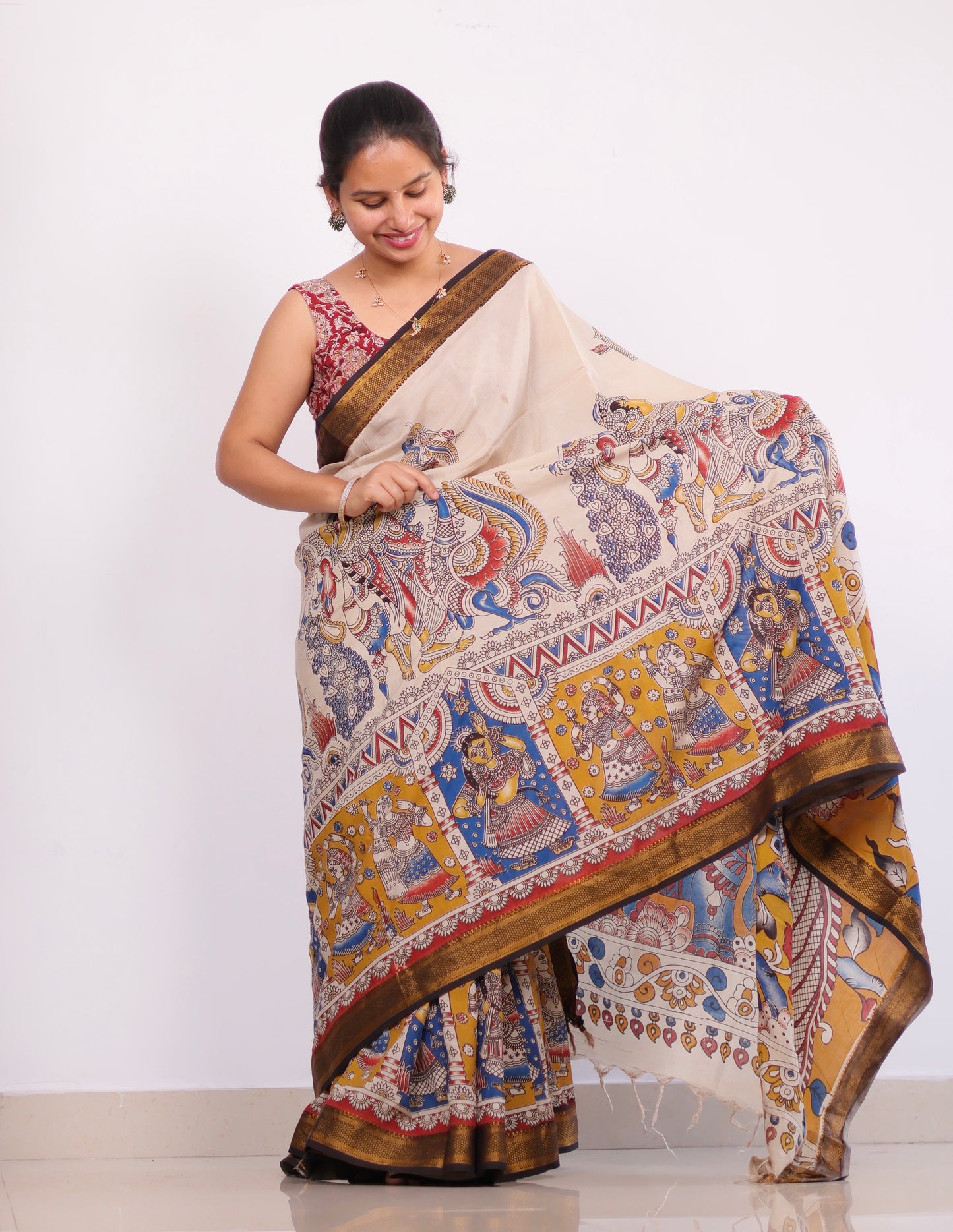 Nizam Border Kalamkari Silk Saree