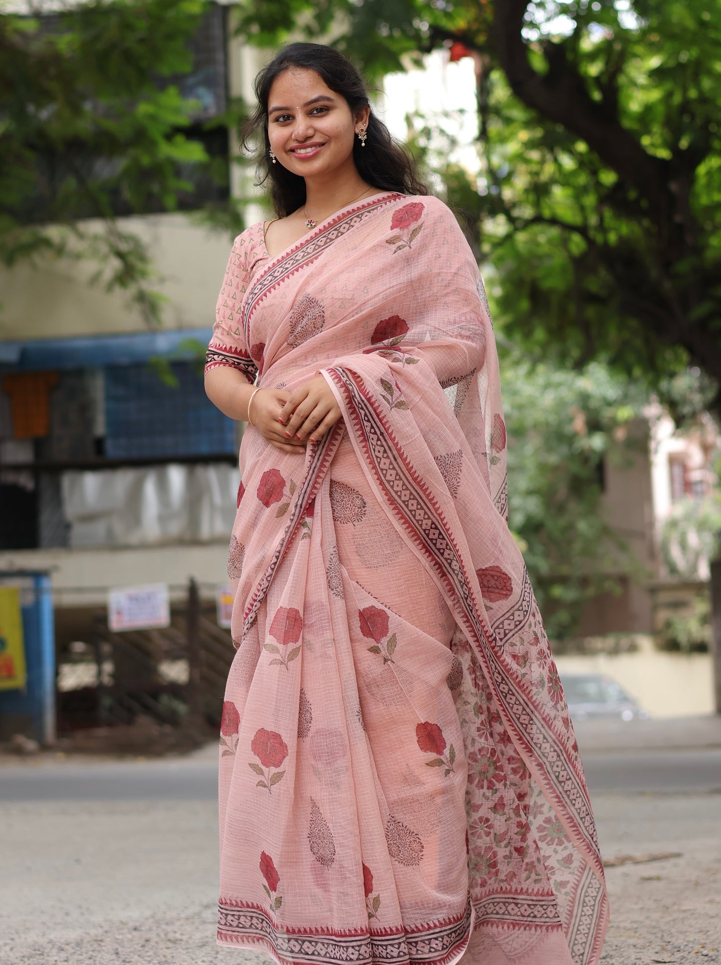 Bagru printed Kota Doriya Saree