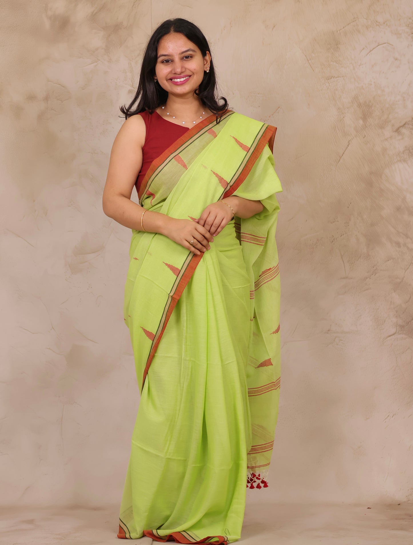Pastel Handwoven Malai Cotton Saree| Looms & Tassels