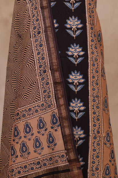 Maheswari Silk Cotton Ajrakh Handblock Printed 2 Piece Suit Set | Looms & Tassels