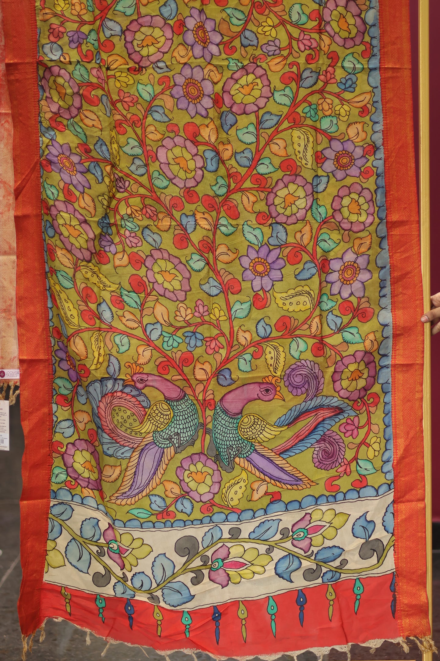 Green Pen Kalamkari chennur silk duppata