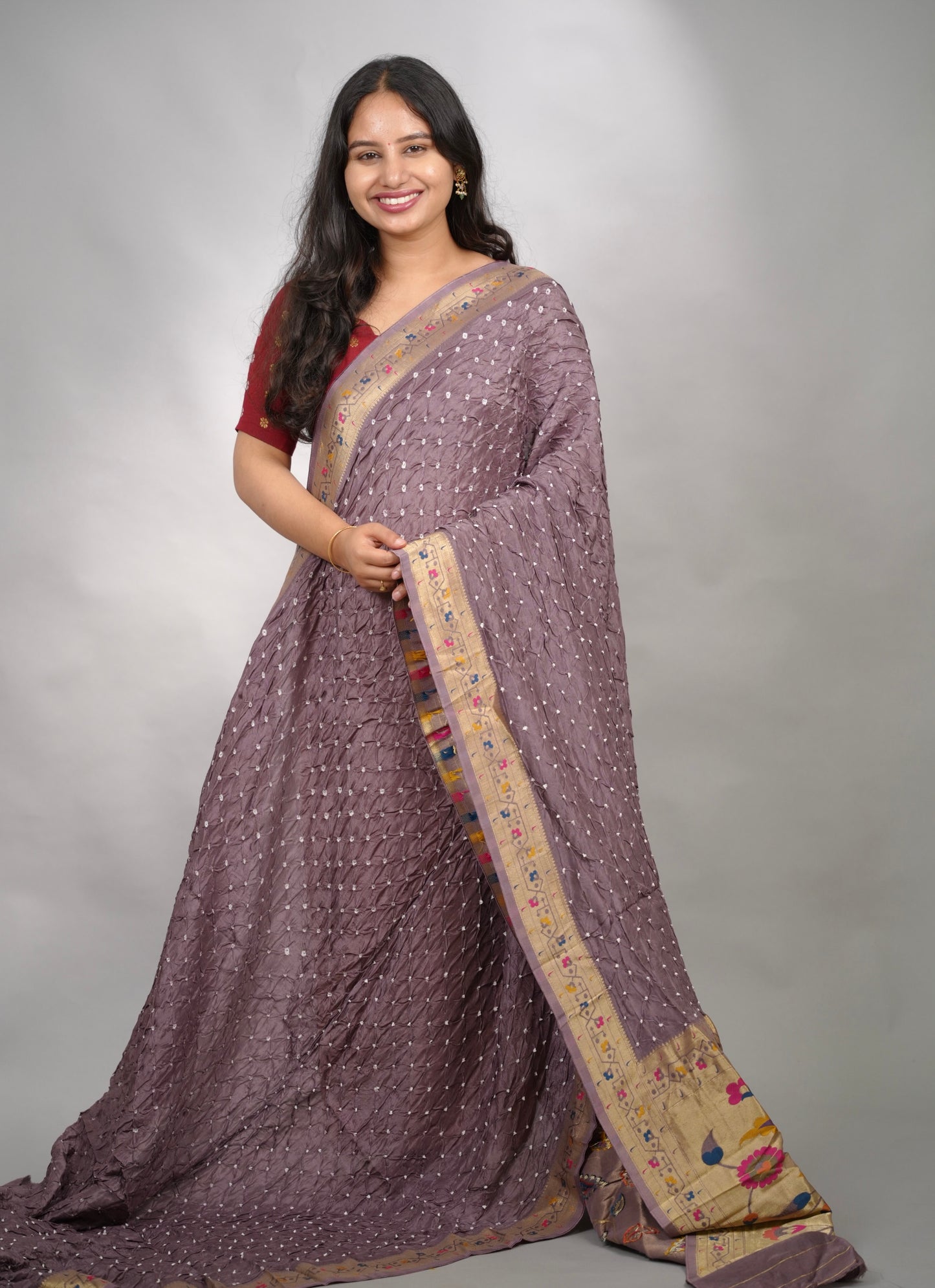 Handcrafted Bandhani Paithani Dola Silk Saree | Looms & Tassels