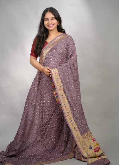 Handcrafted Bandhani Paithani Dola Silk Saree | Looms & Tassels