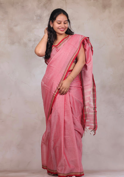 Onion Pink Narayanpet Cotton Saree | Looms & Tassels