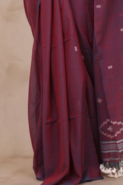 Dual Shade Purple Malai Cotton Saree with Butta Weaving | Looms & Tassels