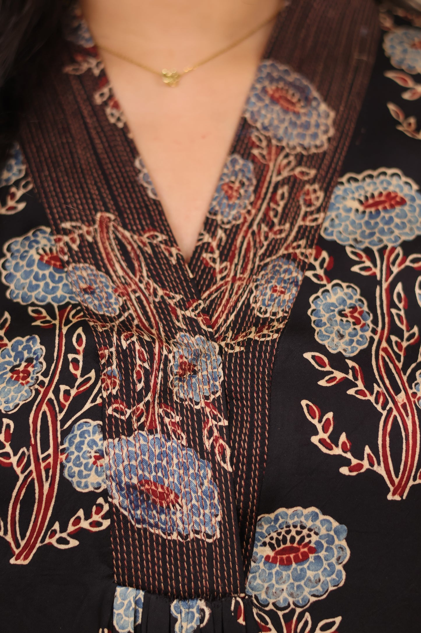 Black Ajrakh Modal Silk Aline Dress | Looms & Tassels