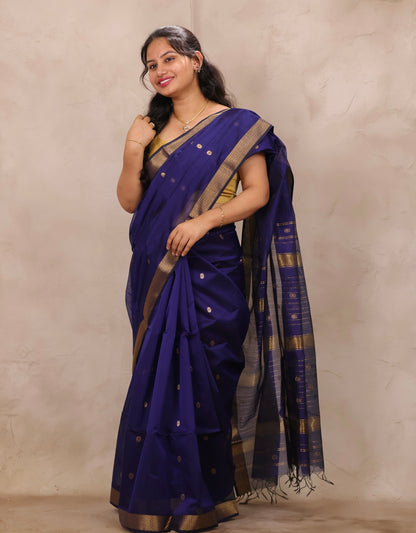 Blue Handloom Maheswari Silk Cotton Sarees | Looms & Tassels