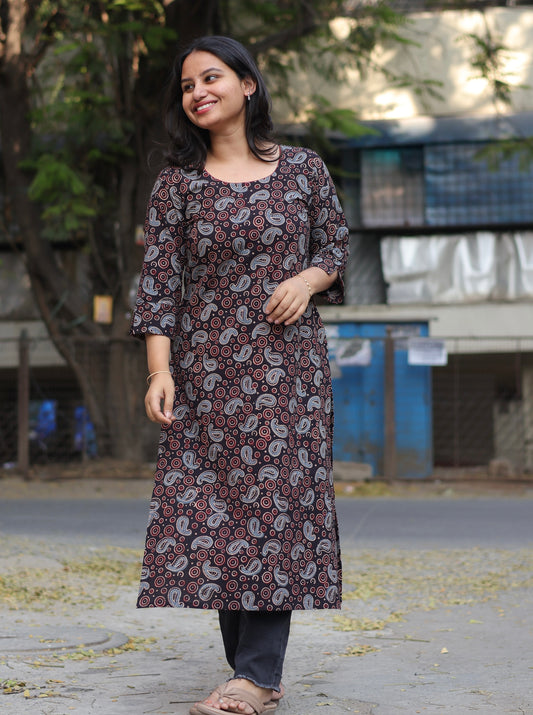 Black Ajrakh Hand Block Printed Kurti