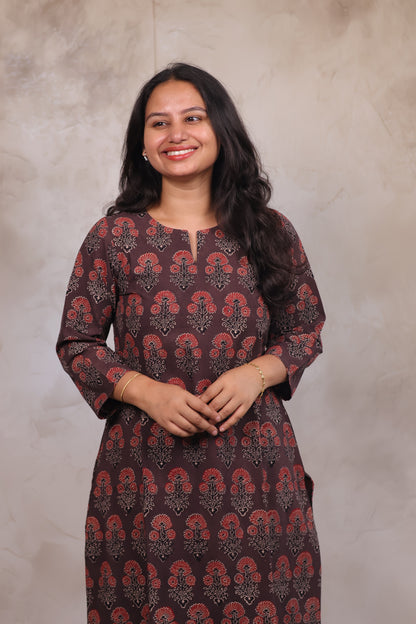 Ajrakh Hand Block Printed Kurti | Looms & Tassels