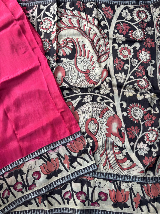 Pink Kalamkari dyeing premium chennur silk saree