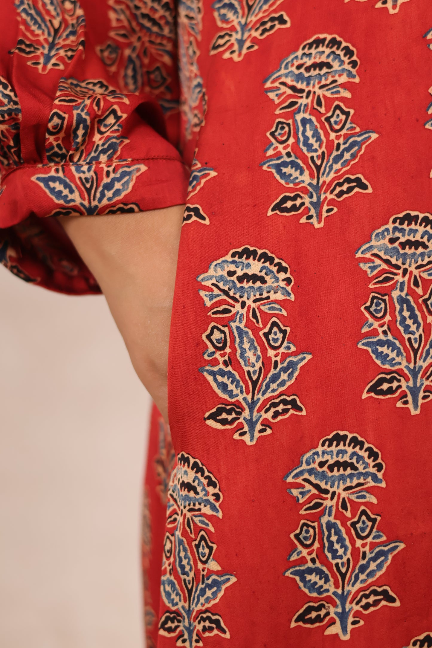 Red Ajrakh Modal Silk Aline Dress | Looms & Tassels