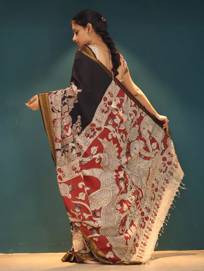 Nizam Border Kalamkari Silk Saree