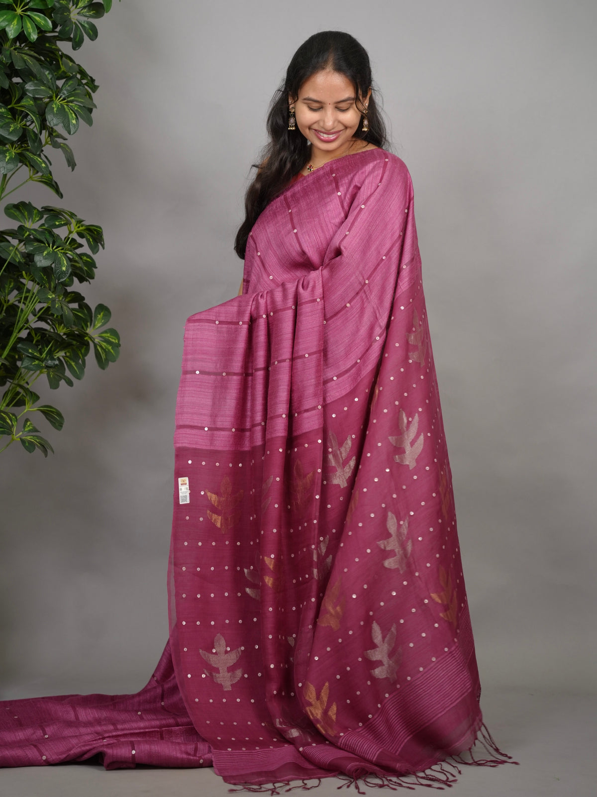 Pastel Pink Handloom Jamdhani Pure Matka Silk Saree with Muslin Silk Pallu