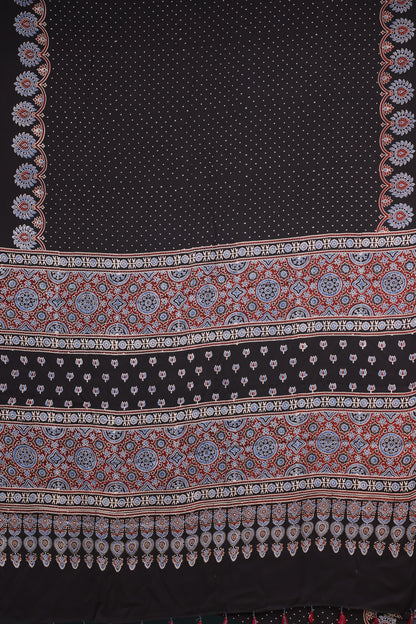Pure Ajrakh Hand Block Printed Modal Silk Saree