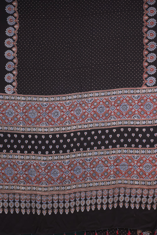 Pure Ajrakh Hand Block Printed Modal Silk Saree