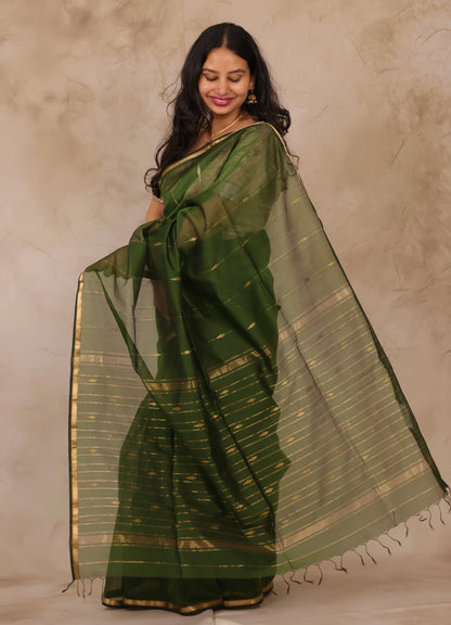Green Handloom Maheswari Silk Cotton Sarees | Looms & Tassels