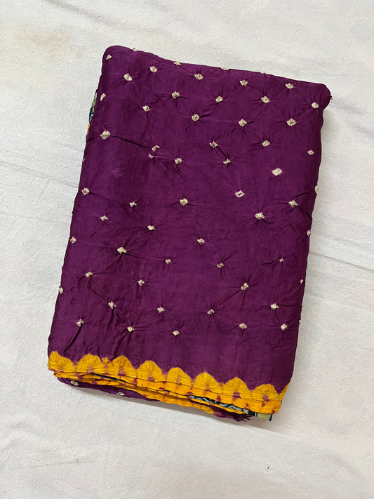 Purple Ajrakh Bandhej Modal Silk Saree