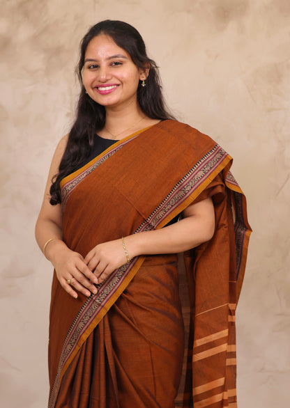 Mustard Narayanpet Cotton Saree | Looms & Tassels