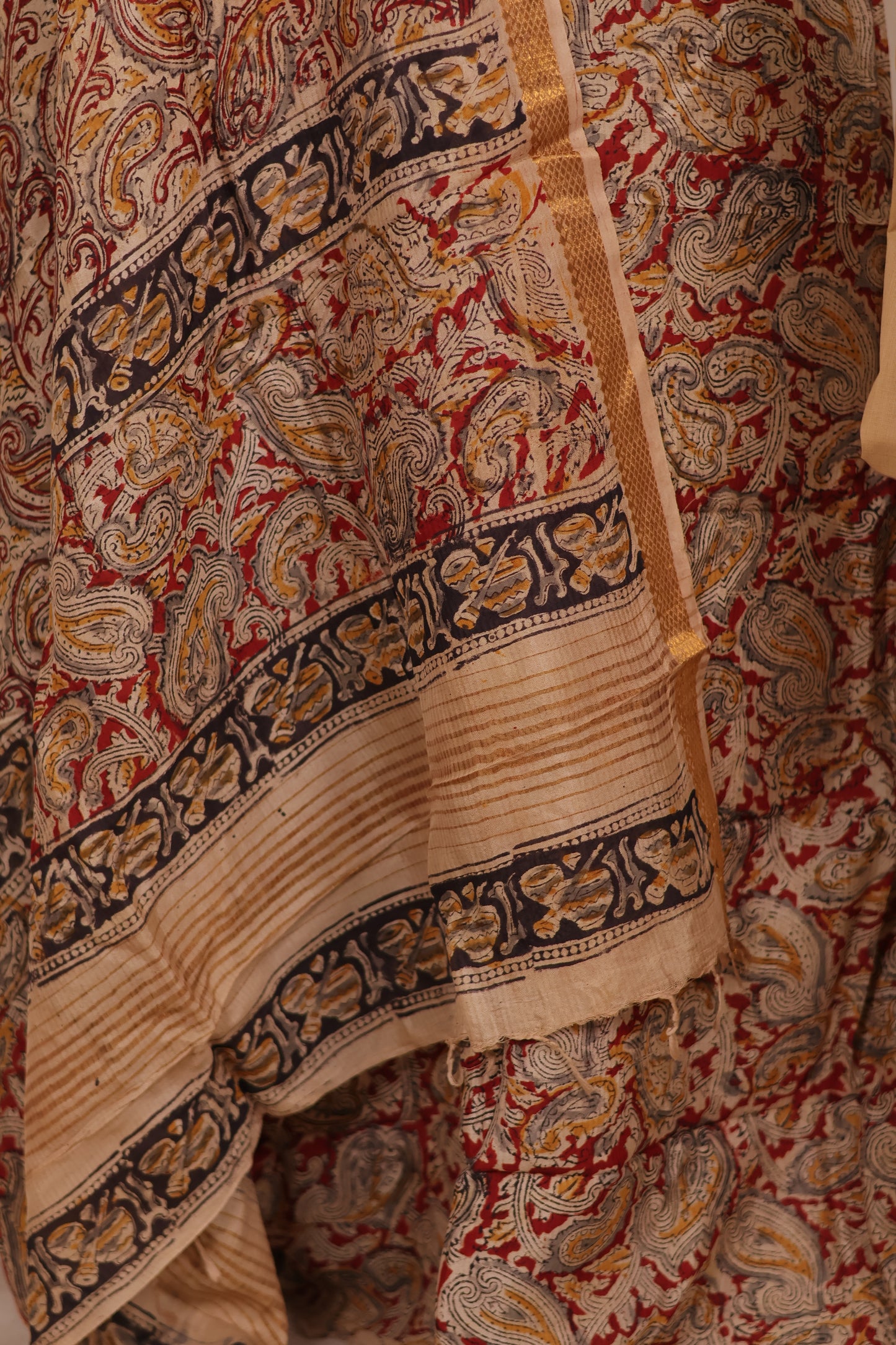 Hand Block Printed Kalamkari Unstitched 3pc Suit Set