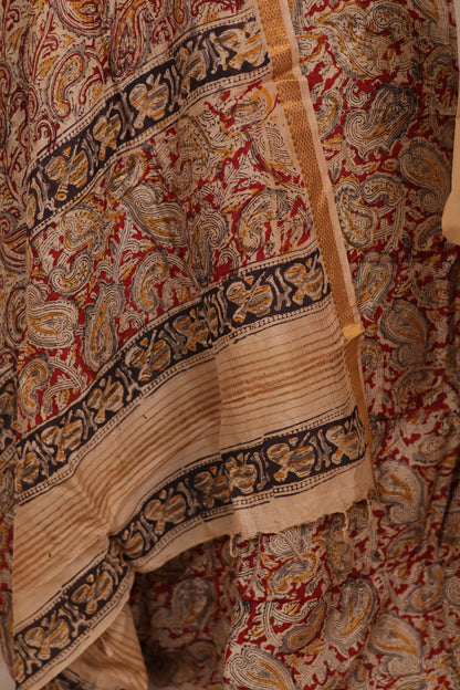 Hand Block Printed Kalamkari Unstitched 3pc Suit Set