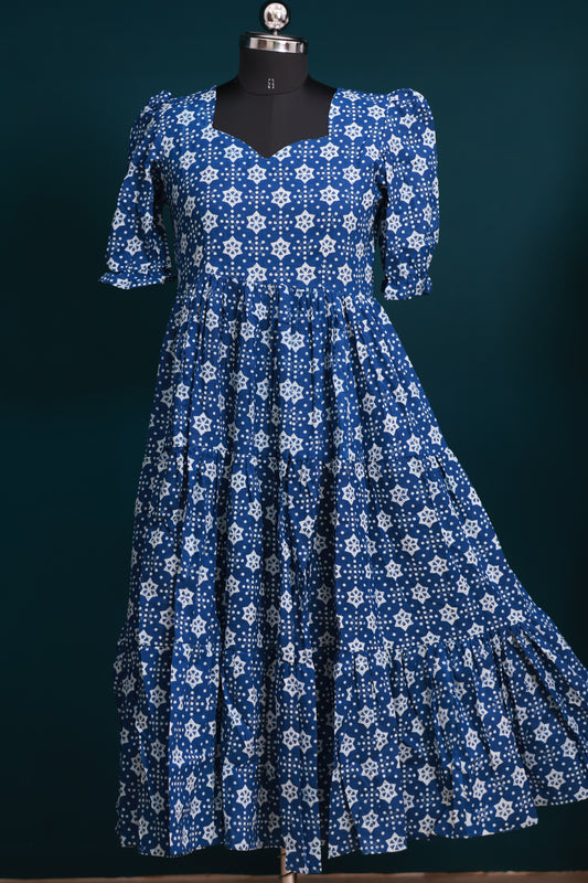 Indigo bagru pure cotton frock