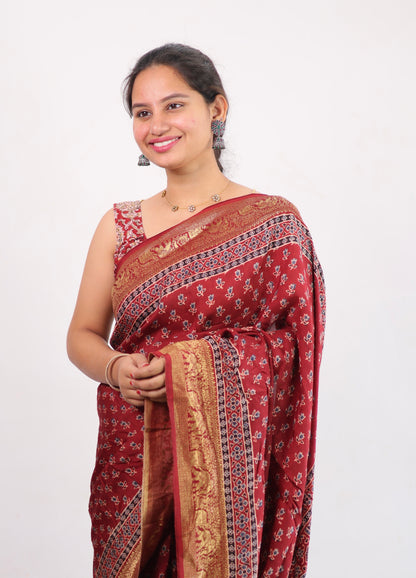 Ajrakh Dola Silk Saree