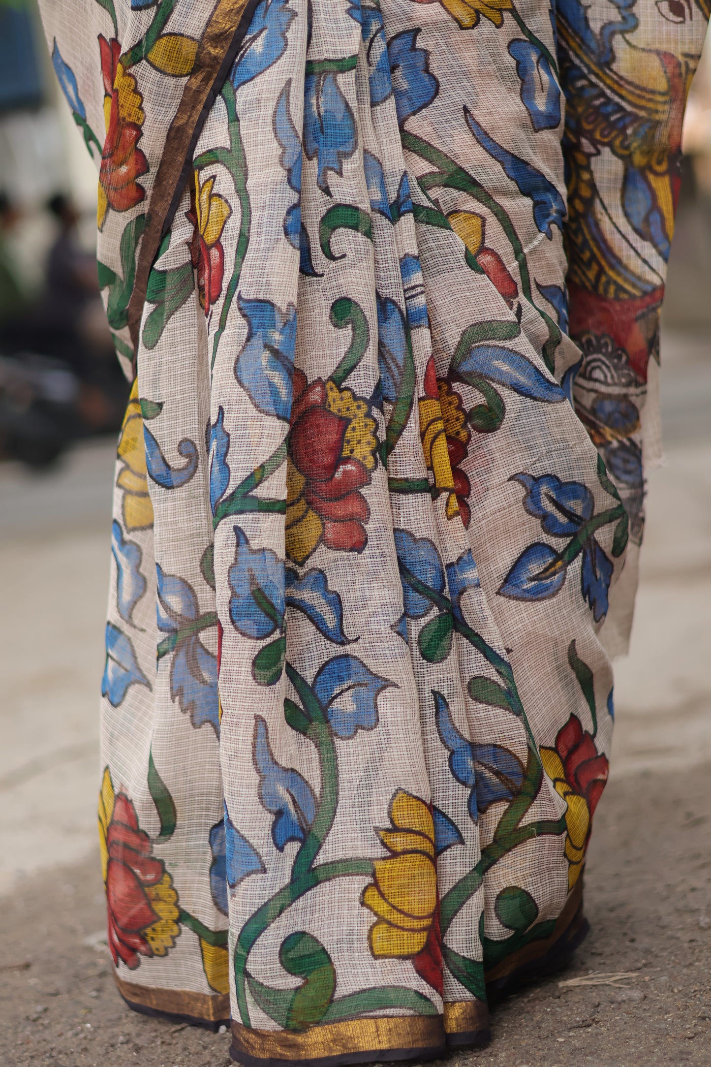 Lotus Kalamkari printed Kota Doriya Saree