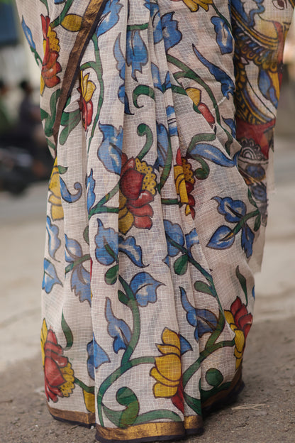 Lotus Kalamkari printed Kota Doriya Saree