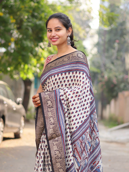 Ajrakh Dola Silk Saree