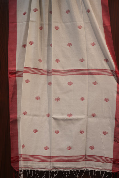 White Pure Handwoven Jamdhani butta Malai Cotton Saree