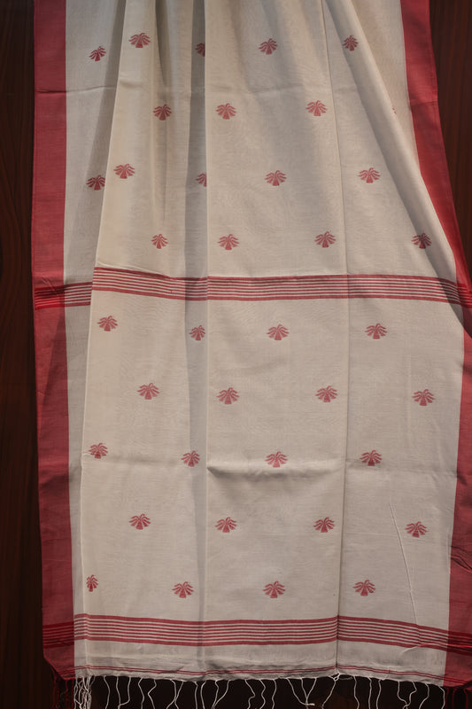 White Pure Handwoven Jamdhani butta Malai Cotton Saree