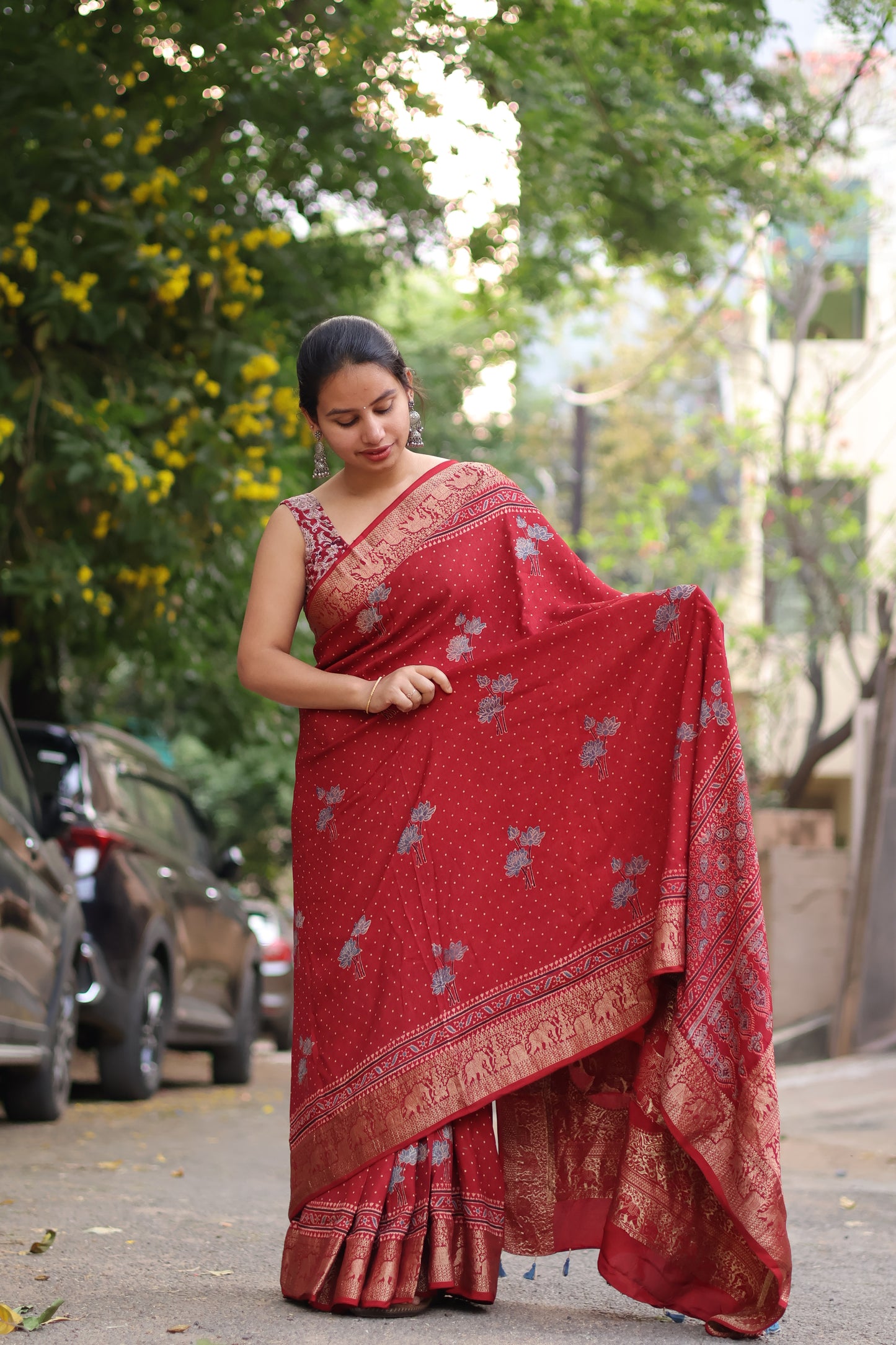 Ajrakh Dola Silk Saree