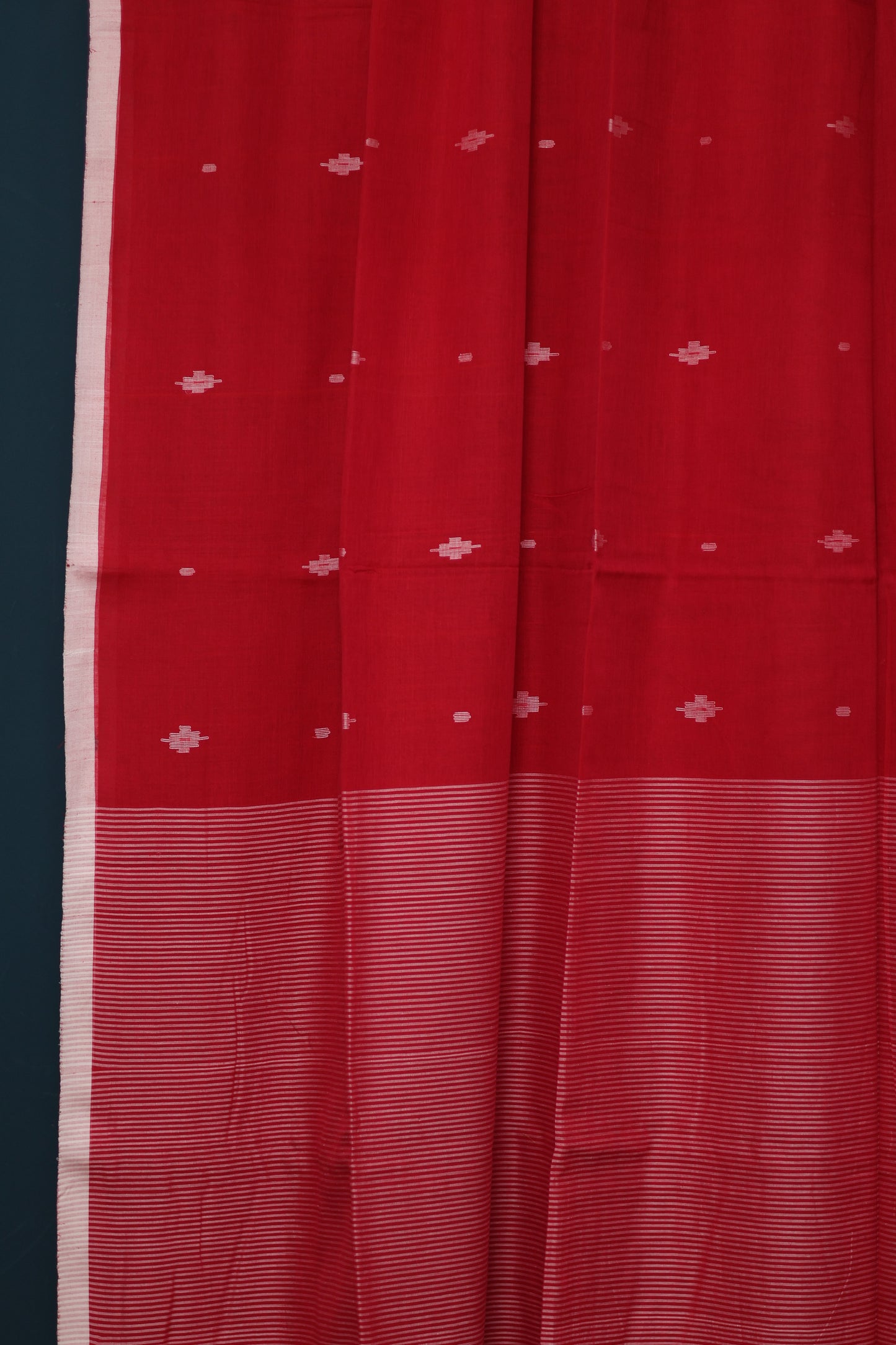 Red Pure Handwoven Mercerised Cotton Saree with Butta Weaving