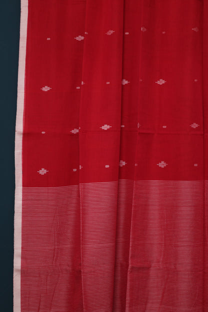 Red Pure Handwoven Mercerised Cotton Saree with Butta Weaving