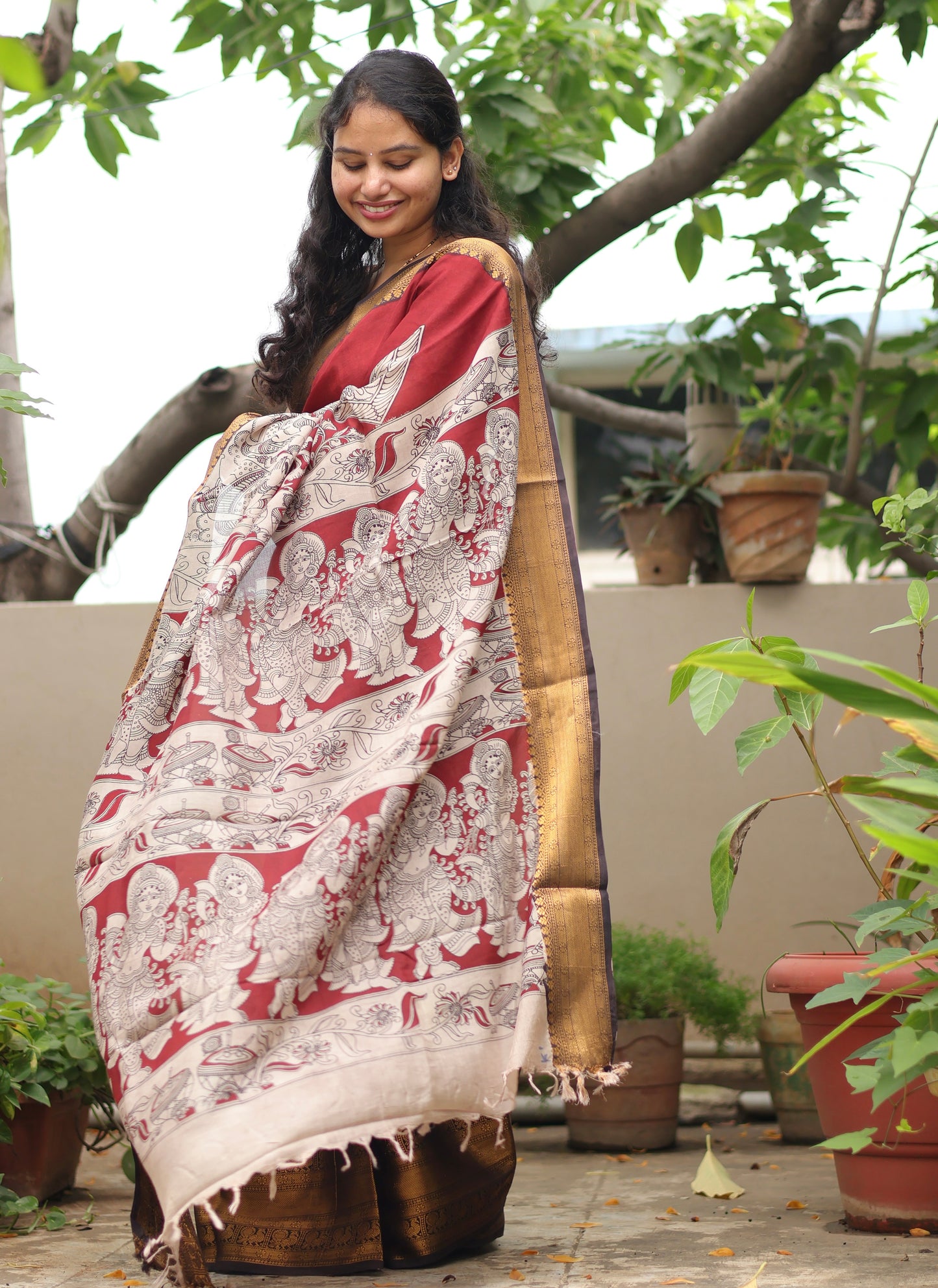 Kanchi border Kalamkari chennur silk saree