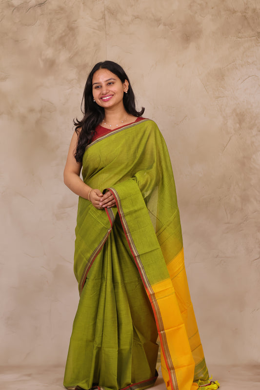 Green Narayanpet Cotton Saree | Looms & Tassels