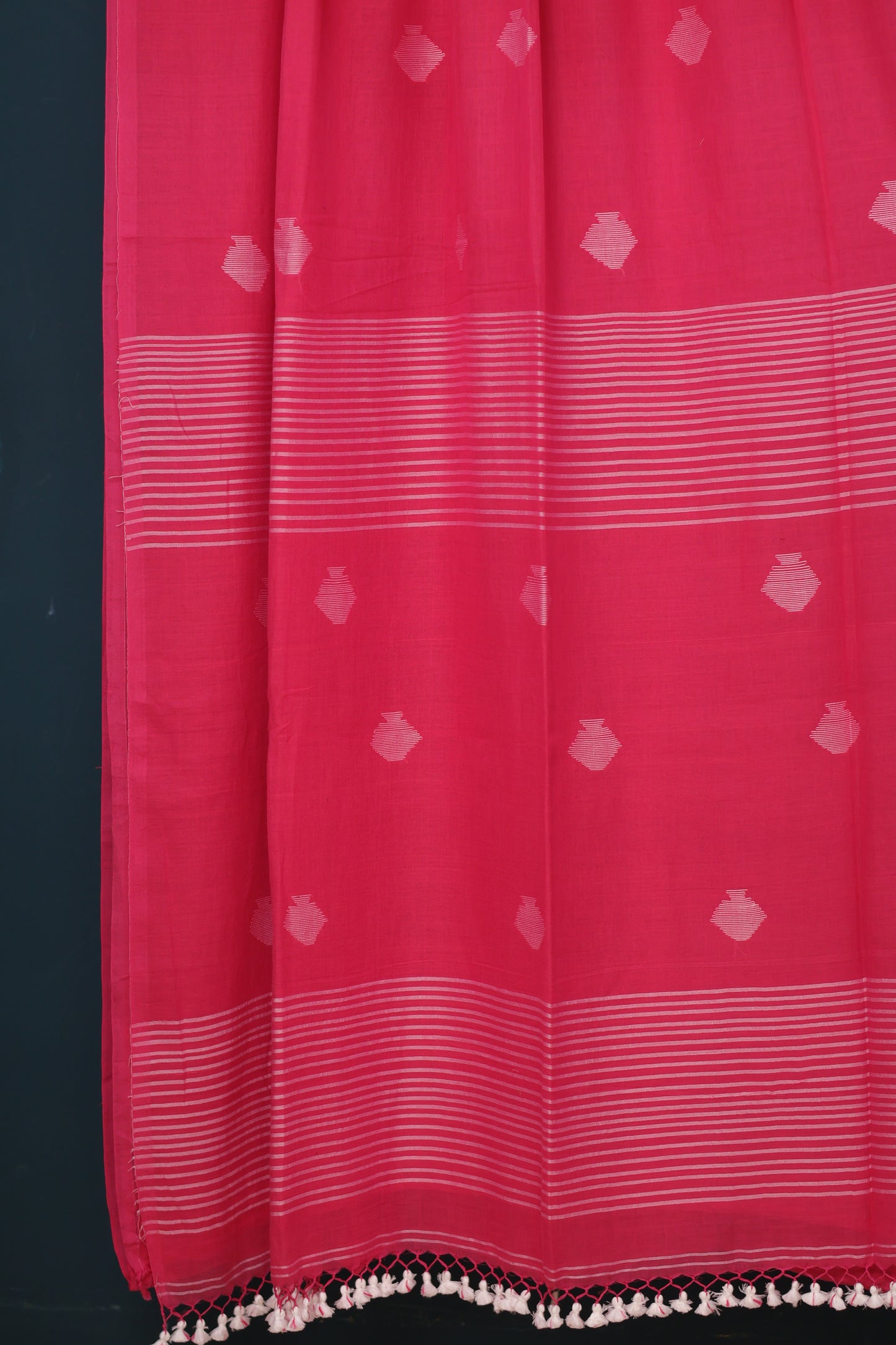 Pink Pure Handwoven Malai Cotton Saree with Butta Weaving