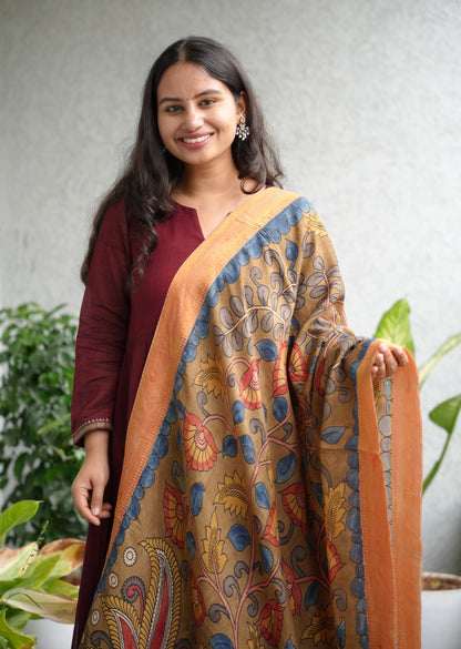 Pen Kalamkari chennur silk duppata