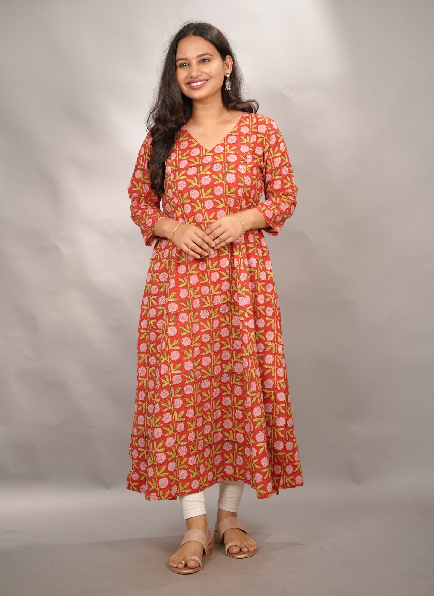 Red Pure Mul Cotton Kali Kurta  | Looms & Tassels