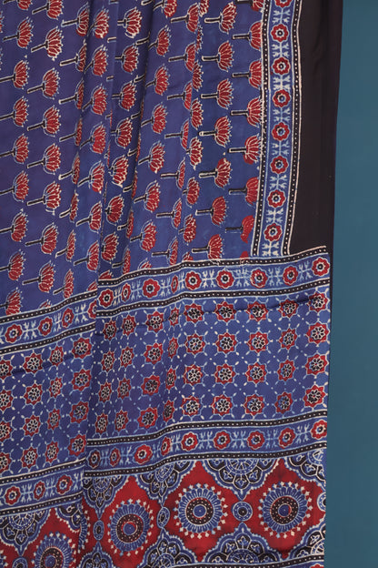 Indigo Ajrakh Modal Silk Saree
