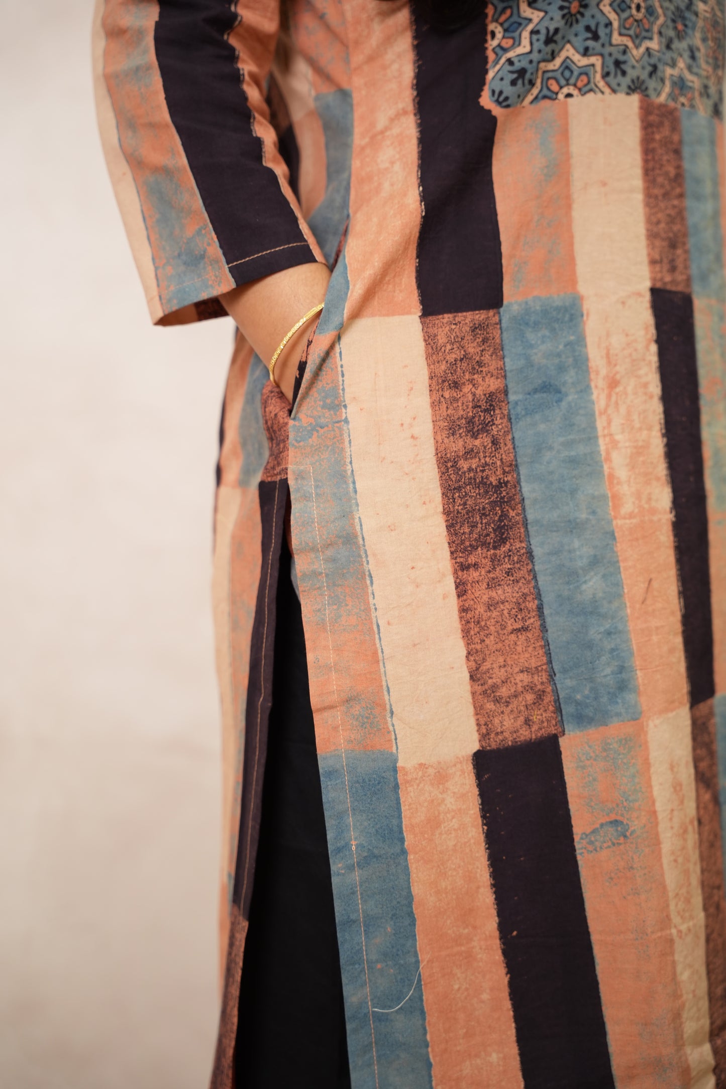 Contemporary Ajrakh Pattern Hand Block printed Kurti | Looms & Tassels