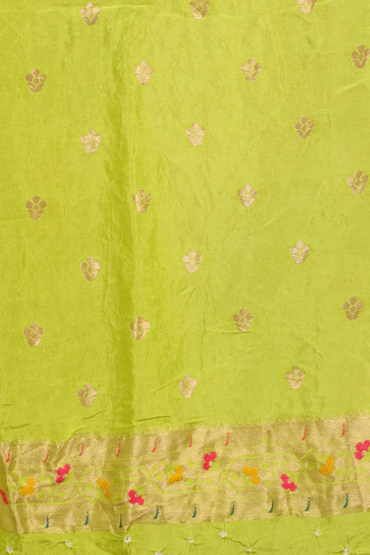 Lemon Green Handcrafted Bandhani Paithani Dola Silk Saree | Looms & Tassels