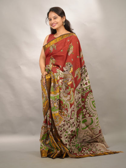 Red Kanchi border Kalamkari chennur silk saree
