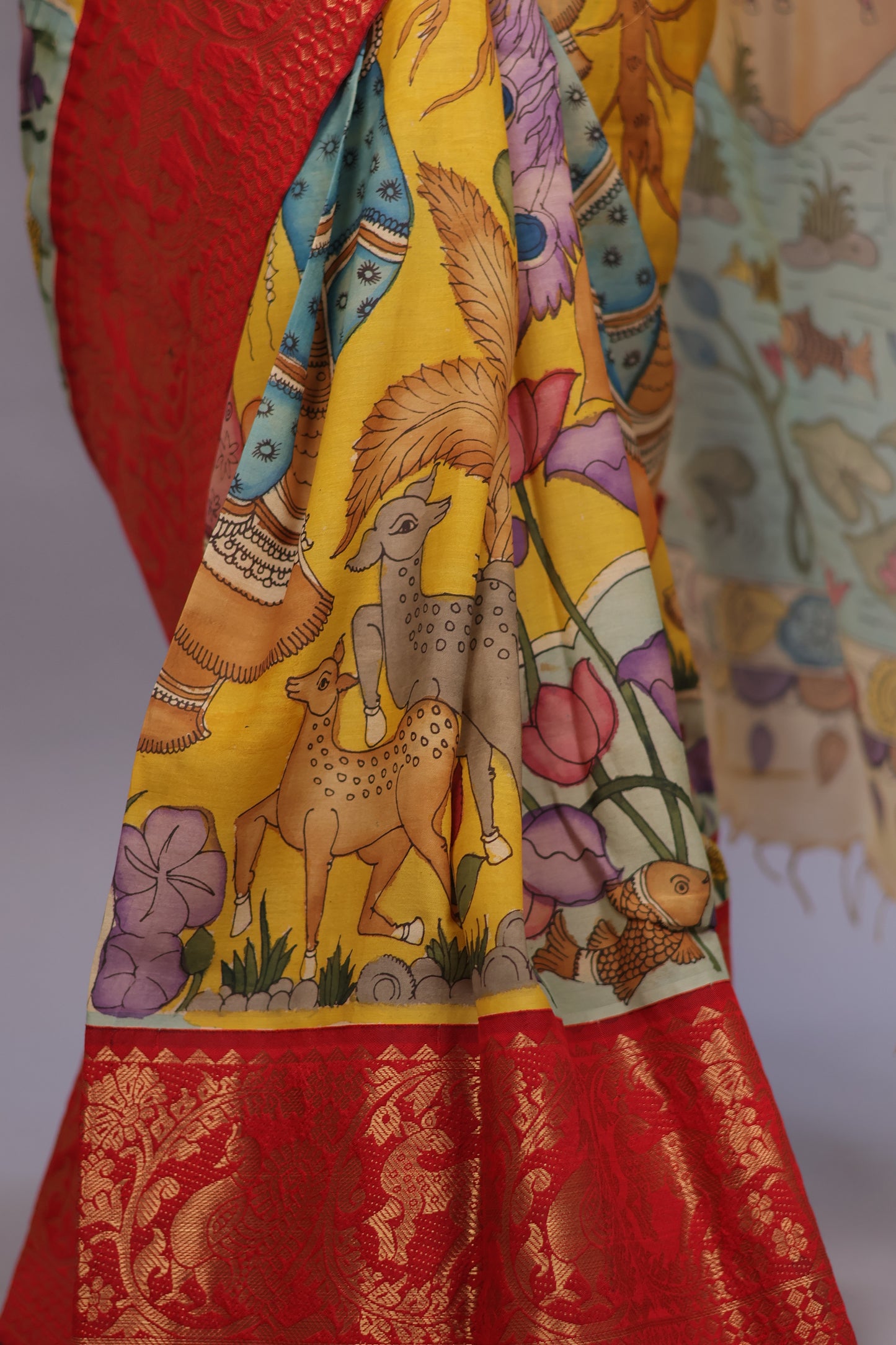 Hand Painted Pen Kalamkari Silk Saree