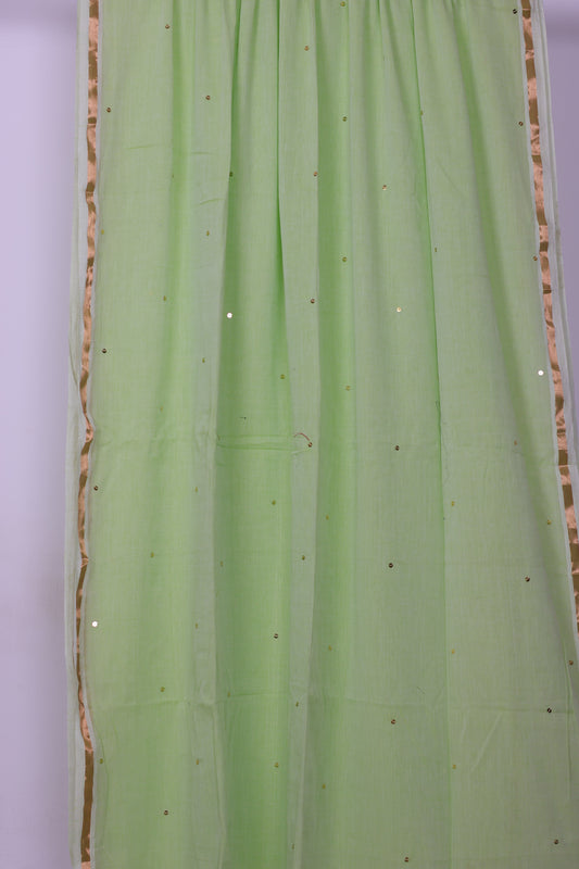 Green Pure Handwoven Malai Cotton Saree with Sequence Work