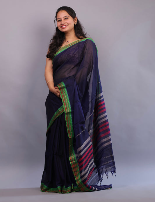 Blue Narayanpet Cotton Saree | Looms & Tassels