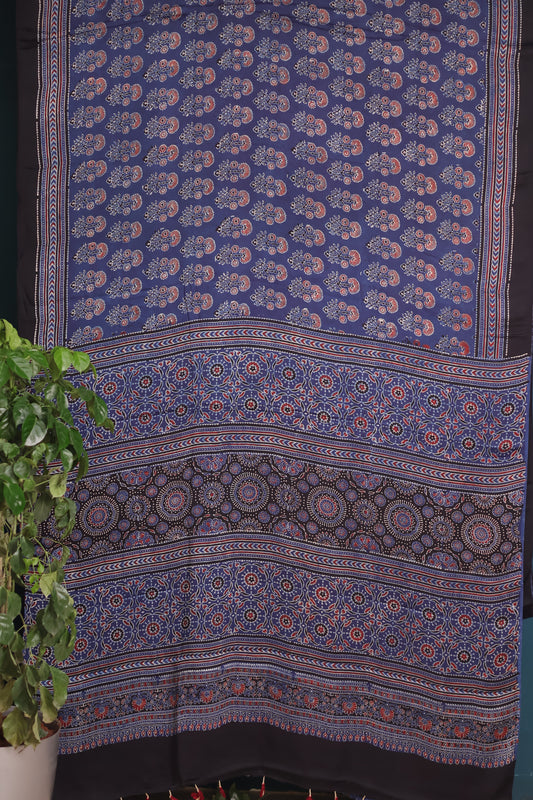 Indigo Ajrakh Modal Silk Saree